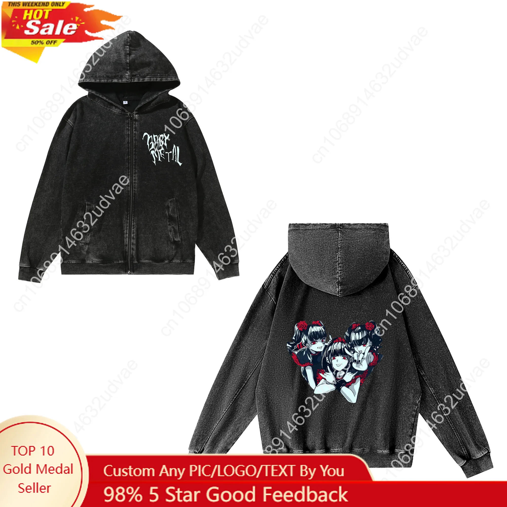 

Babymetal Japan Band Zipper Sweatshirt Man Woman Retro Hoodies Hip-hop Rock Vintage Pullover with Pocket Full Zip Jacket Top