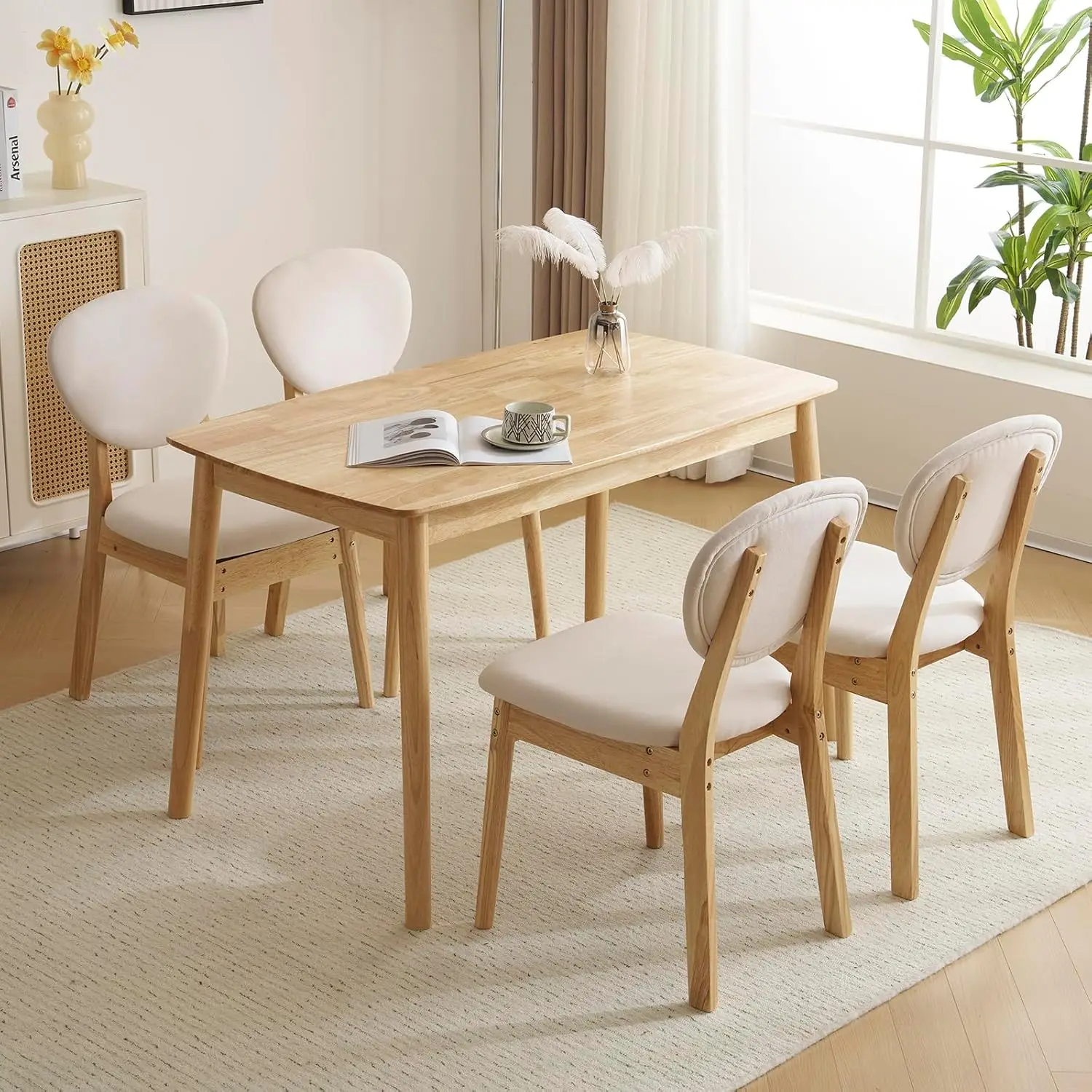 Modern 5-Piece Wood Dining Table Set for 4, Compact Mid-Century Modern Table & Chair Set for Kitchen/Small Apartment