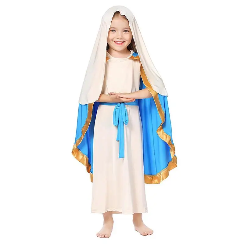 Virgin Mary เครื่องแต่งกายเด็ก Biblical Robe เครื่องแต่งกายสวมใส่สบายเครื่องแต่งกายวันฮาโลวีนสำหรับ Cosplay Party