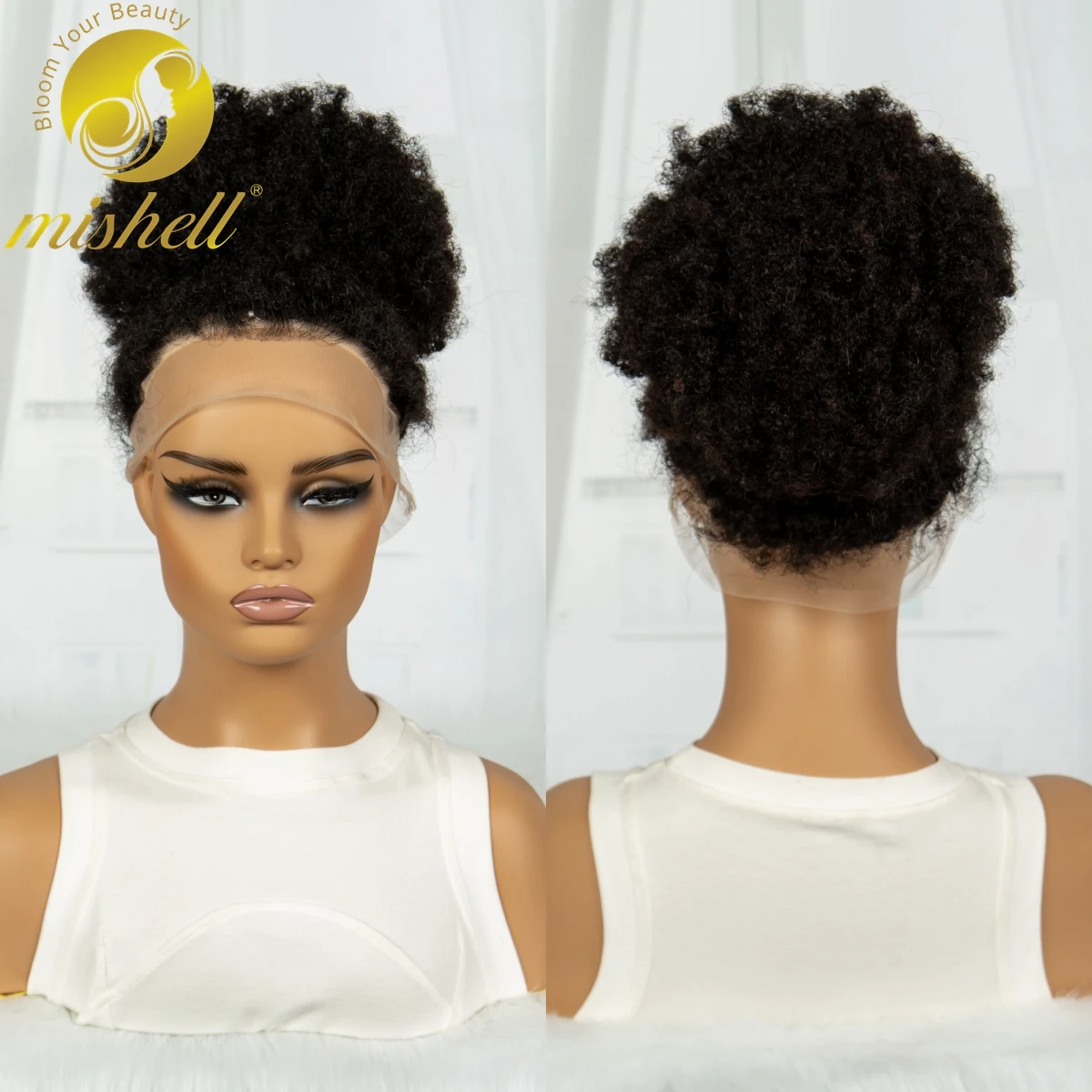 Pelucas de cabello humano rizado Afro para mujeres negras, Color Natural, 18 pulgadas, 250% de densidad, transparente, 360, encaje Frontal