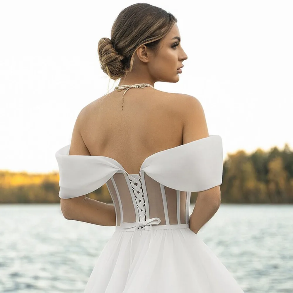 Fora do ombro vestido de casamento para as mulheres querida pescoço sem mangas espartilho rendas até voltar vestido de noiva elegante novia