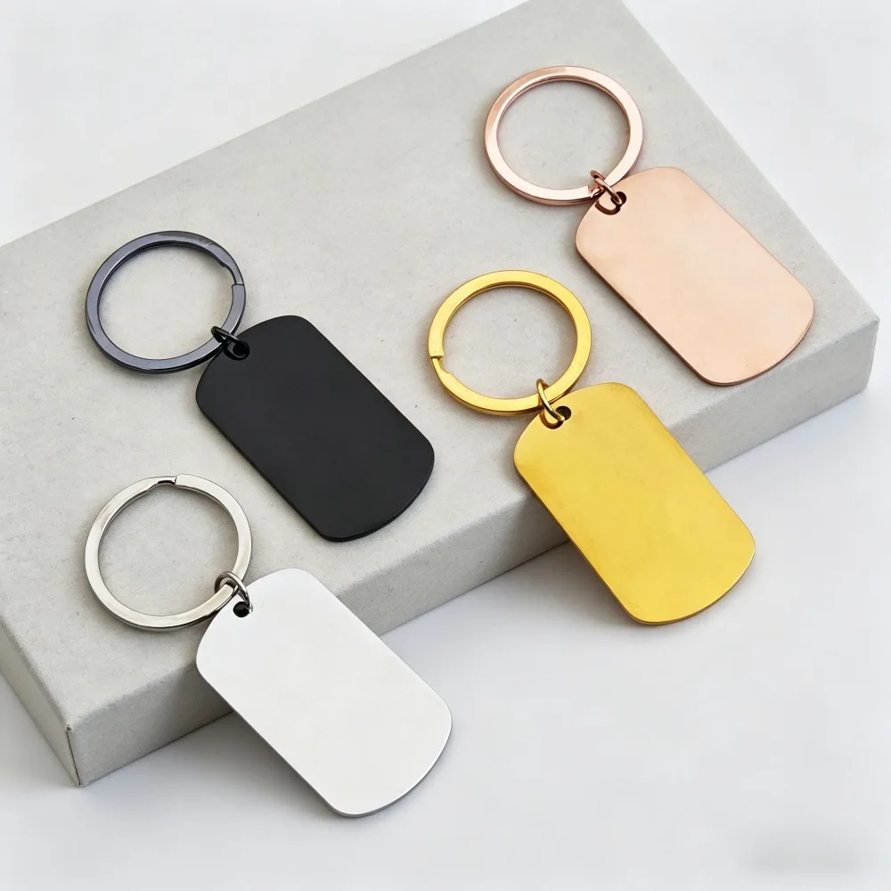 

4Pcs Stainless Steel Nameplate Keychain Military Plate Metal Pet Collar Dog Tag Keyring Commemorate Personalized Gift Men Women