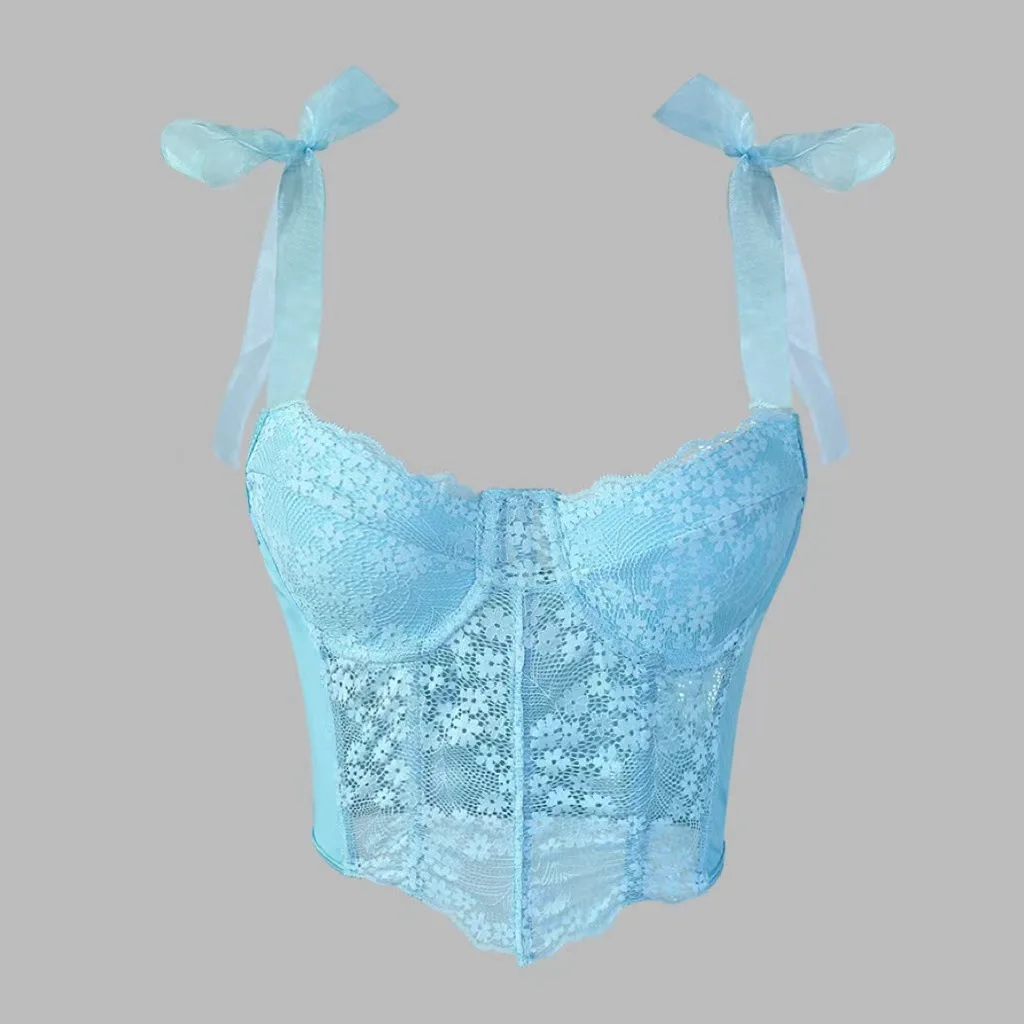 

ort Lace Floral Silk Ribbon Diamond Fibone Belly Button Baring Vest for Women Trendy Street Cross Ins Sle Chinese Origin