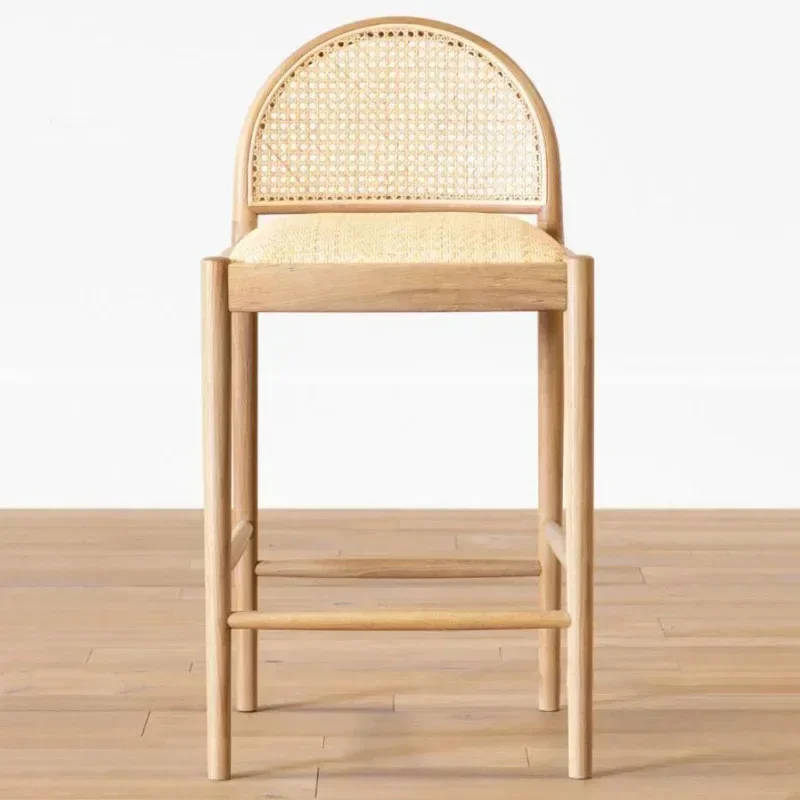 Nordic Rotan Rugleuning Barkruk Huis Luxe Bar Stoel Casual Eetkamerstoelen Moderne Minimalistische Houten Hoge Kruk Receptie Stoel