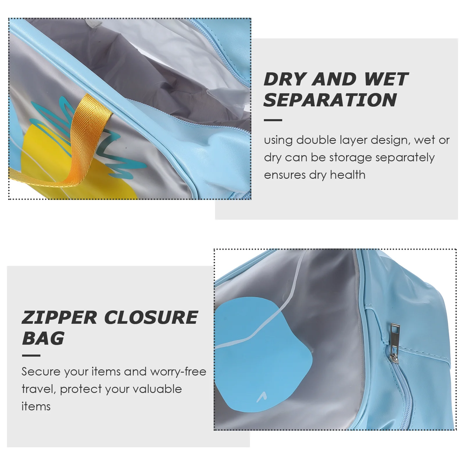 حقيبة محمولة لتنظيم المكياج المقاوم للماء بتصميم مدمج وحقيبة سفر وفصل جاف ورطب وسحاب للإغلاق