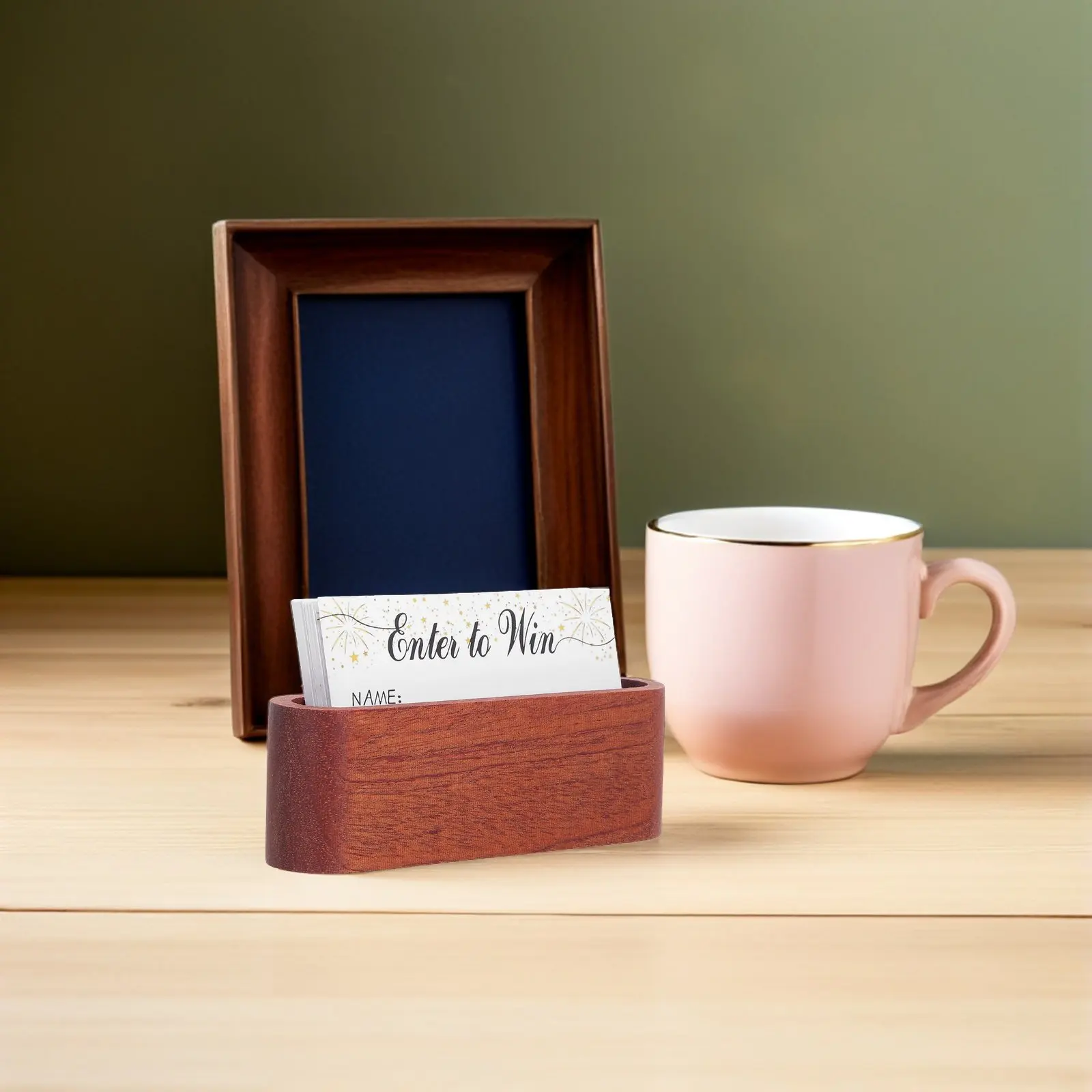 

3Pcs Wooden Business Card Holder Desk Stand Compact Portable Card Organizer for Office Home Professional Networking Display