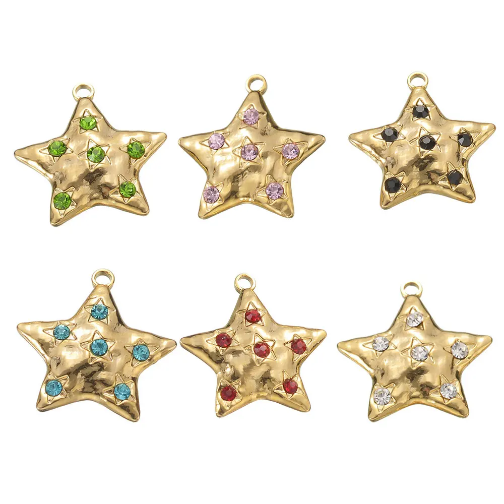 3Pcs Stainless Steel Gold Color Vintage Star Charms DIY Jewelry Making Necklaces Bracelet Wholesale