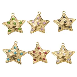 Aço inoxidável Vintage Star Charms, fazer jóias DIY, colares e pulseira, cor dourada, atacado, 3pcs