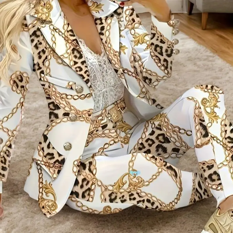 Ele Double boutonnage bulle Sve 2 pièces ensemble avec chaîne taille basse Cleanfit PVC pantalons décontractés pour les femmes d'âge moyen