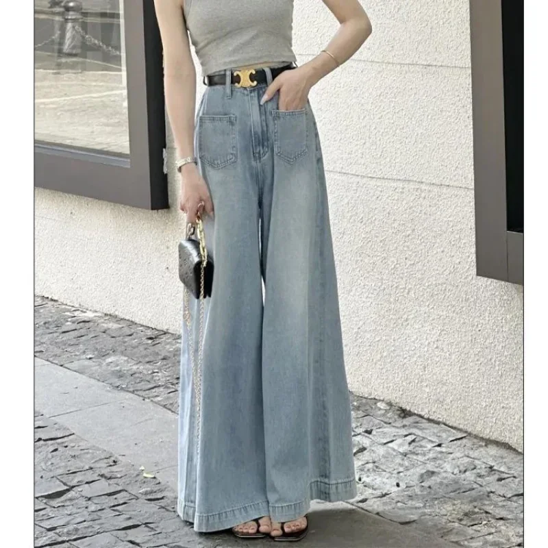 Rok Jeans Kaki Super Lebar Celana Panjang Denim Longgar Wanita Celana Menyala Warna Terang Ramping Pinggang Tinggi Versi Korea Baru XT1454