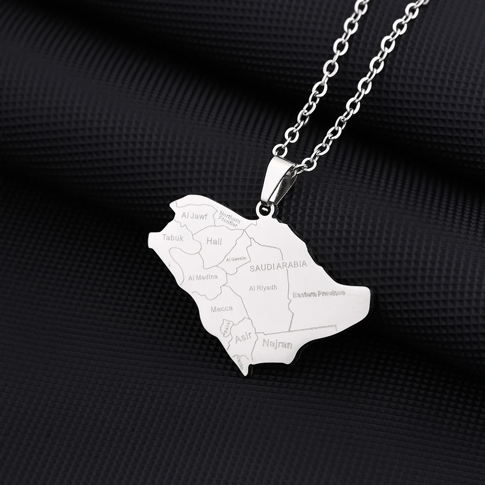 New Saudi Arabia Map With City Pendant Necklace Stainless Steel For Women Men Gold Silver Color Charm Fashion Maps Jewelry