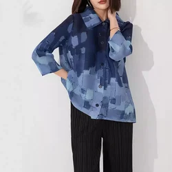 Miyake Pleated Casual Tops for Women 2024 New Loose Large Size Fashionable Lapels Loose Slimming Versatile Button-down Shirts