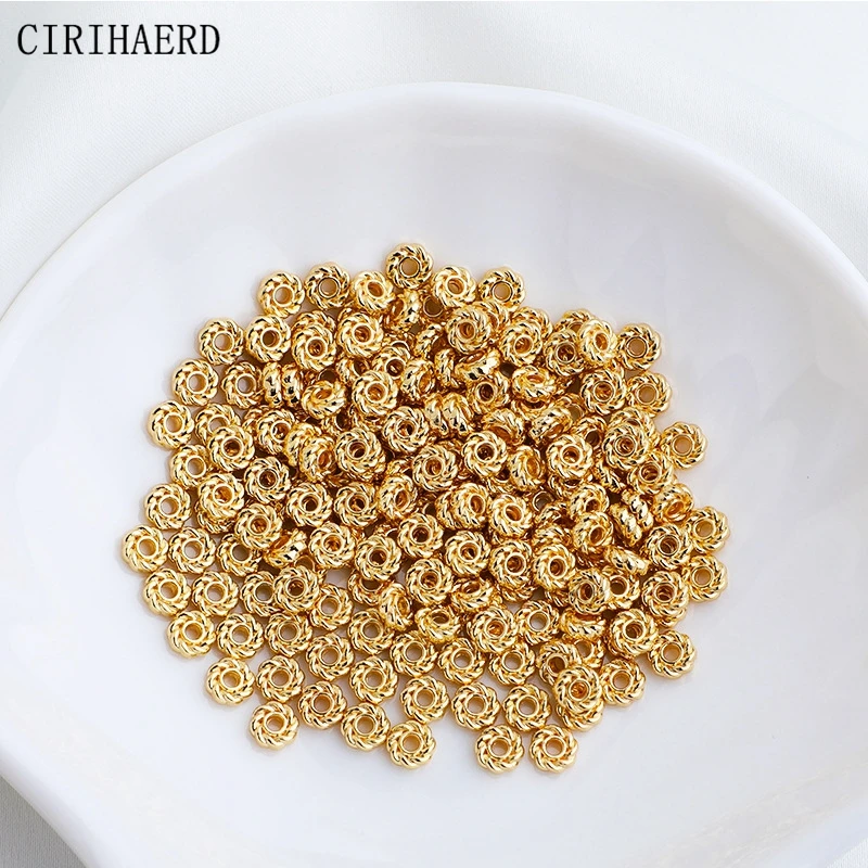 4/5/6/8mm 14K Gold Plated Flower Bead Twist Flat Piece Spacer Beads Jewelry Accessories For Diy Handmade Making Beaded Material