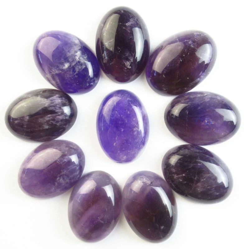 

Free Shipping Best Quality 10Pcs 25x18x7mm Natural Amethyst Oval Cab Cabochon NO Hole For Jewelry Necklaces Earrings Gems