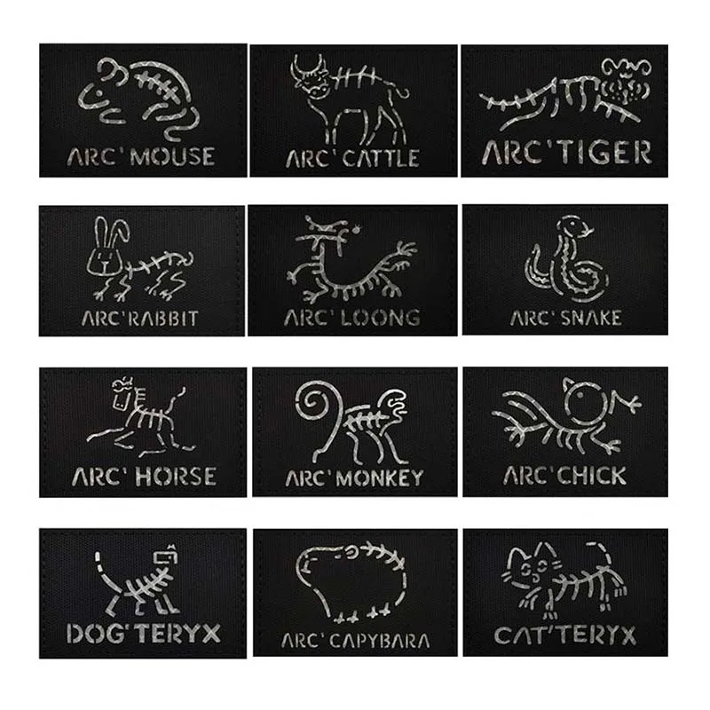 8*5CM Laser Cutting Infrared Reflective Patches With Hook and Loop,12 Zodiac Animal Skeleton Morale Badge For Clothing,Backpack