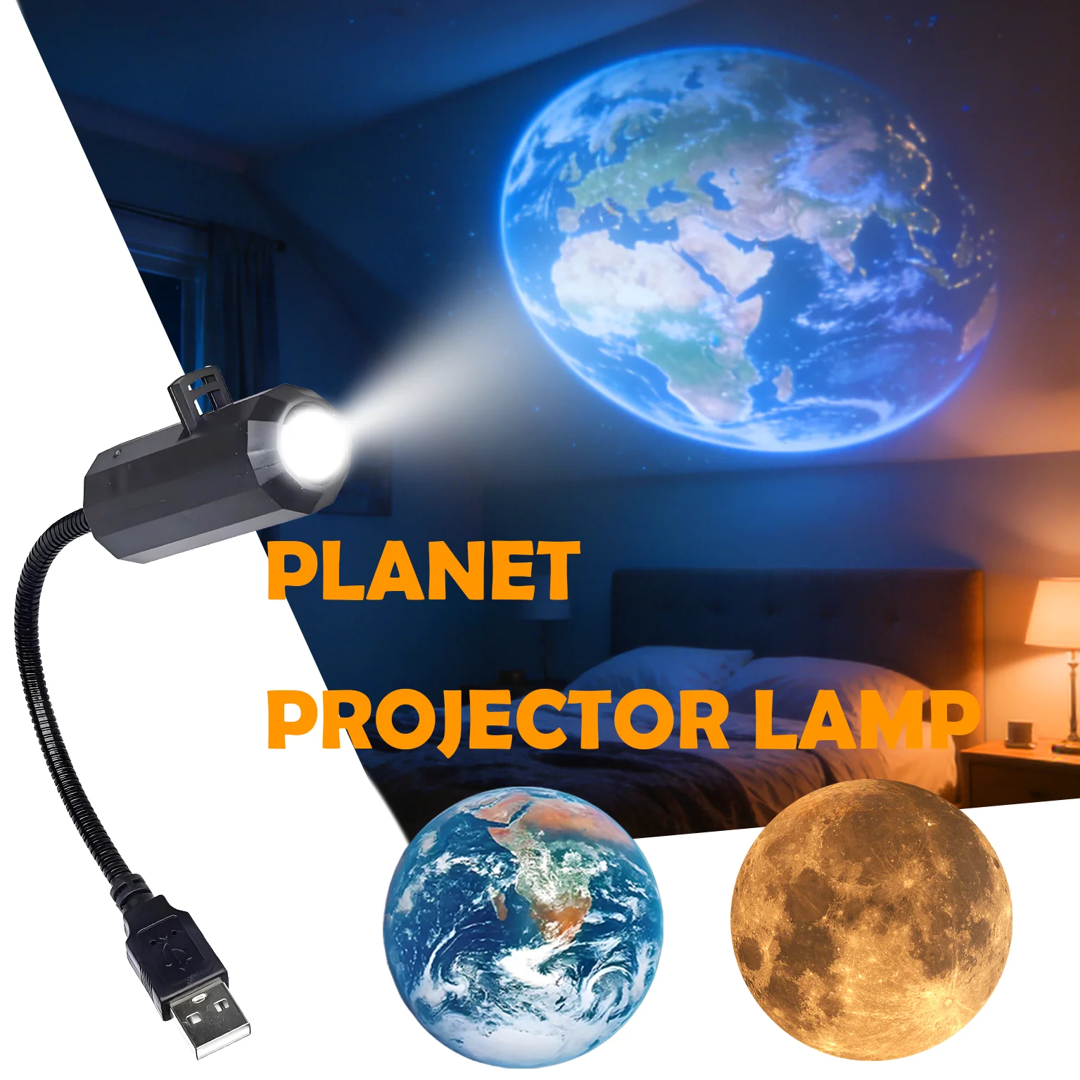 

Moon and Earth lamp projection night light, 360° projection lamp with USB power, projecting Earth and Moon illumination, romanti