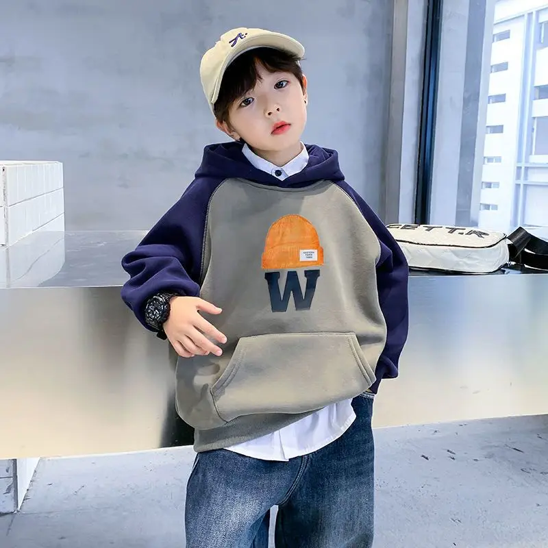 

2025 New Boys' Mid-Large Spring Autumn Stylish Trendy Casual Hooded Hoodie - Kids' Fashionable Hoodie Top