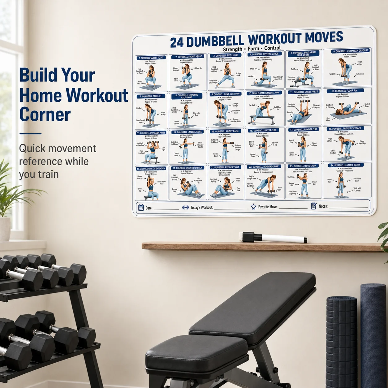 Home Gym Guide - 1 stuks Dumbbell Workout Moves-sticker met