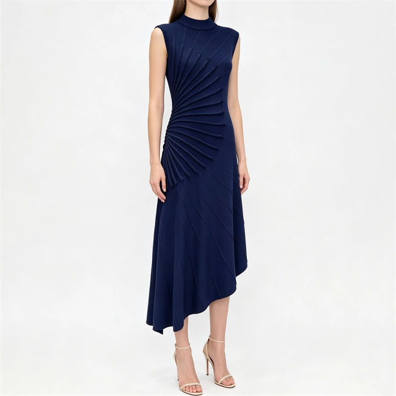 Spring/Summer 2026 High-Quality Asymmetrical Knitted Knot Sculpture-Style Sleeveless Dress Slimming Elastic Fitted Vest Skirt