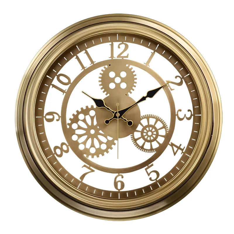 European gear personalized living room creative wall clock American metal plating modern fashion wall watch light luxury quartz