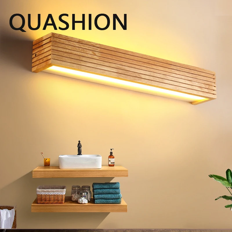 Wood Stripe Bathroom Wall Mirror Lamp Home Decoration Dresing Table Sconce Light Acrylic Lampshade Lustre For Apartment Interior