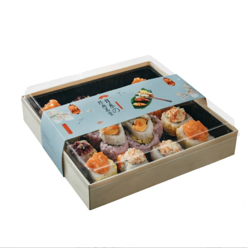 

Customized productCustom Eco friendly Japanese Sushi Box Wooden Packaging takeway with logo