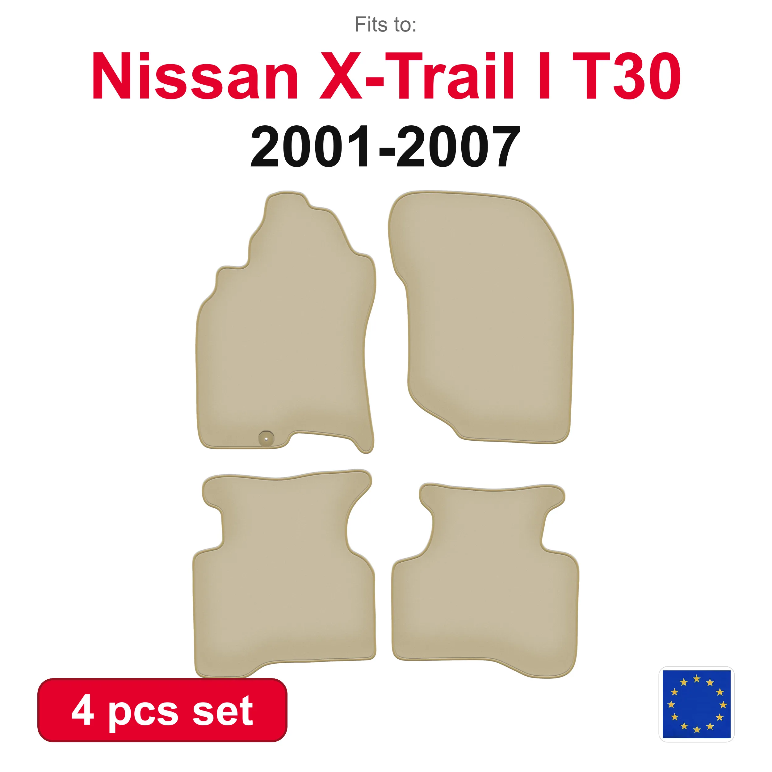 PREMIUM-Autovelourmatten für Nissan X-Trail I T30 SUV (2001-2007) – beige, passgenau (4 Stück), passgenaues Autofußmatten-Set