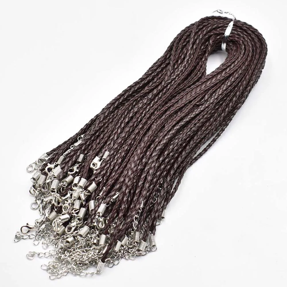 

Fast ship Wholesale 3mm Black twist shape Leather Cord Necklace Rope 45cm Chain Lobster Clasp DIY Jewelry Accessories 100pcs/lot