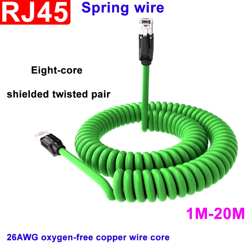 RJ45 Industrial 8Pin RJ45 to Cat6A Gigabit Network Cable Spring Line Spiral Signal Wire Towing Chain Double Retractable Shielded