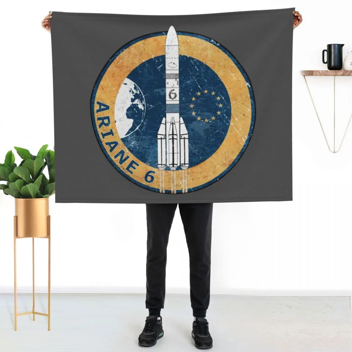 Ariane 6 Badge Throw Blanket Flannel Fabric Extra Large Throw Warm Beach Quilt Personalized Gift Blankets