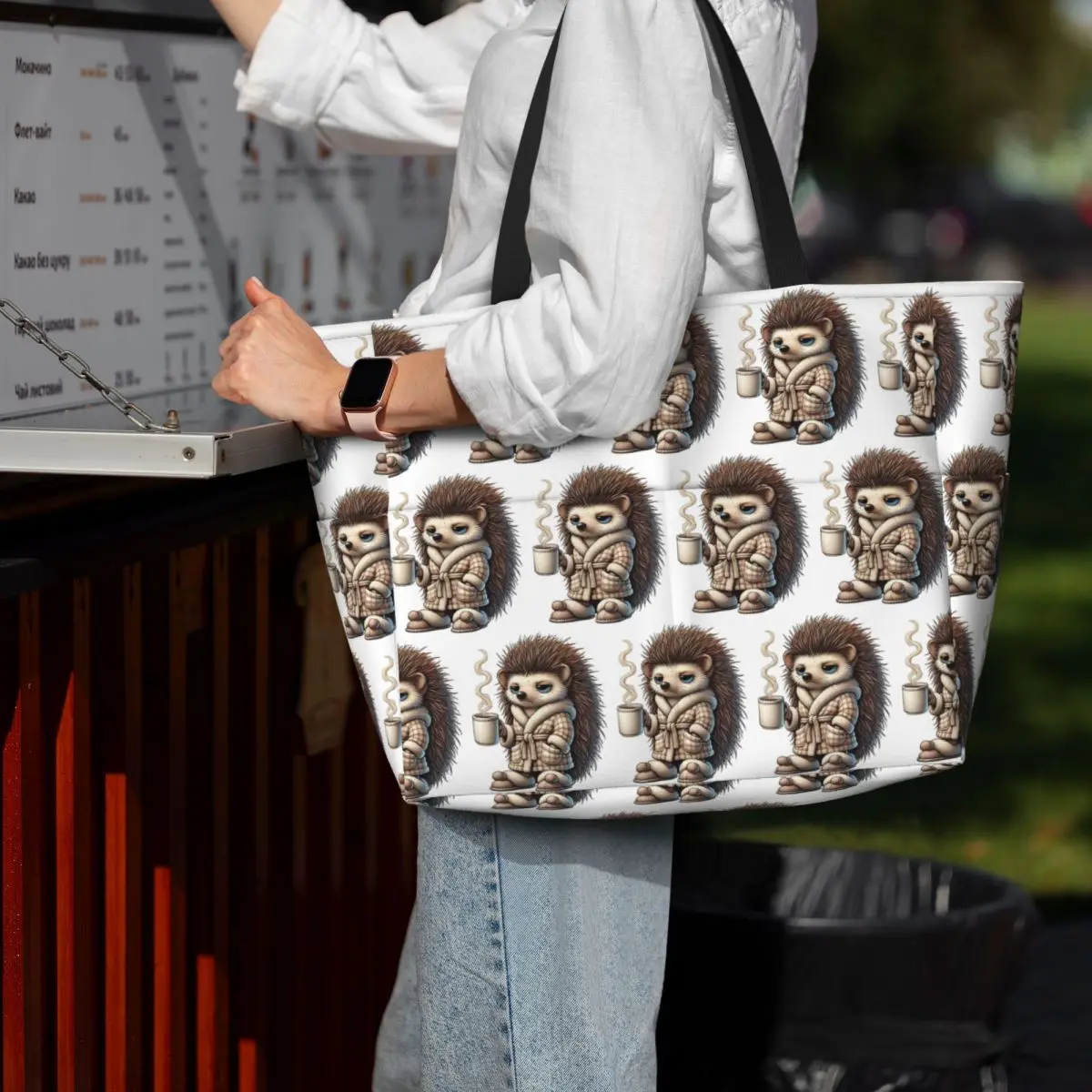 

Tired Hedgehog Beach Tote Bag Sport Gym Yoga Duffle Large Tote Bag Women Travel Bag Fitness bag