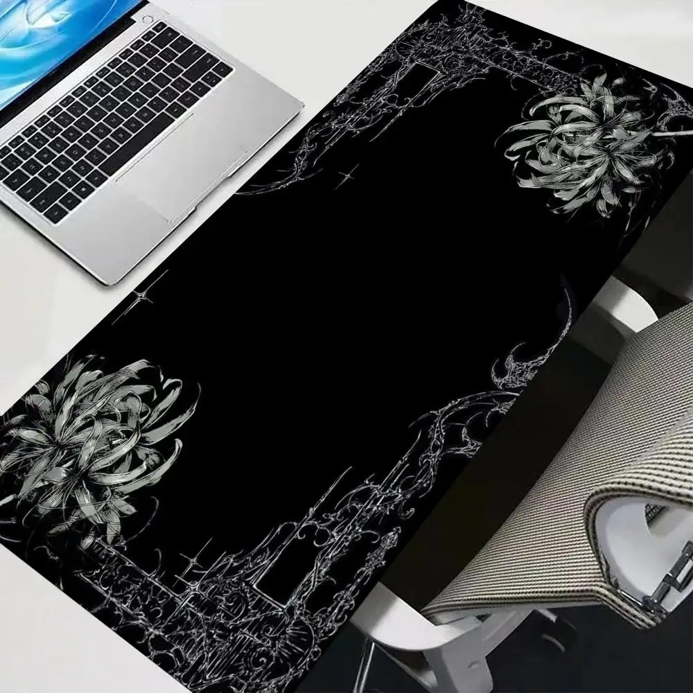 Black Lace Floral Frame Mouse Pad Stitched Edges Non Slip Rubber Base Desk Mat For Vintage Desk Decor