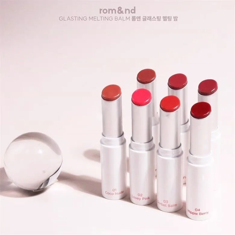 Romand Glasting Melting Balm 15 สี Jelly ลิปสติก Watery GLOW Silky Smooth ผู้หญิง Beauty Lip แต่งหน้าเครื่องสําอางมืออาชีพ