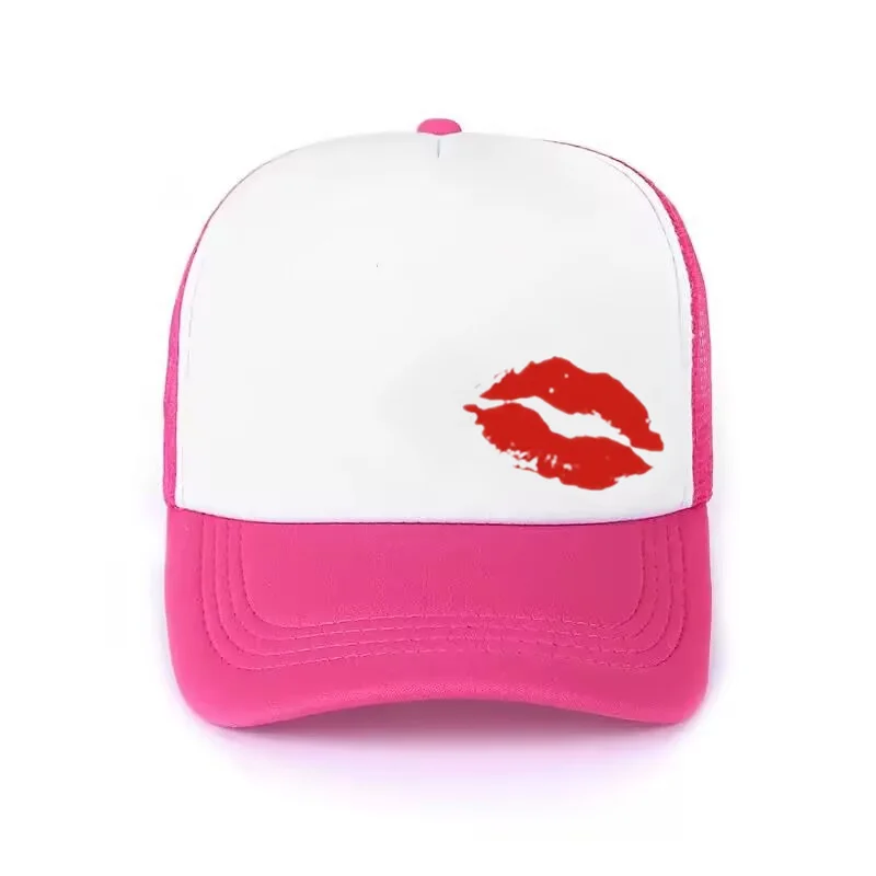 Personality Sexy Red Lip Casual Mesh Hats Printed Sunscreen Hat Cosplay Baseball Cap Unisex Adjustable Baraklava Riding Caps