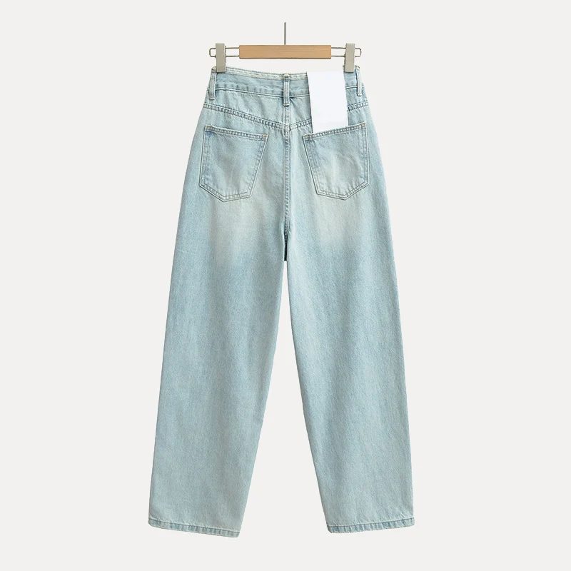 Spring 2025 Women's Faion Versatile High Waist Frayed Hem Loose Fit Floor-Length Denim Pants Casual Sle by Z