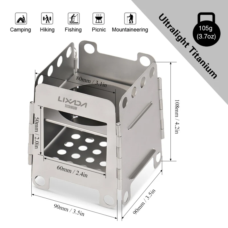 Lixada stufa a legna in titanio stufa tascabile pieghevole leggera Mini stufa ad alcool portatile campeggio all'aperto cucinare pentole da Picnic