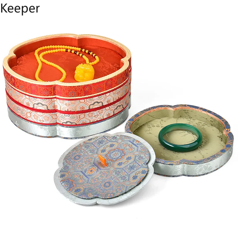 Palace Style Jewelry Tray with Lid, Creative Display Plate for Jade & Gemstone, Dust-Proof Ring & Bracelet Storage Organizer