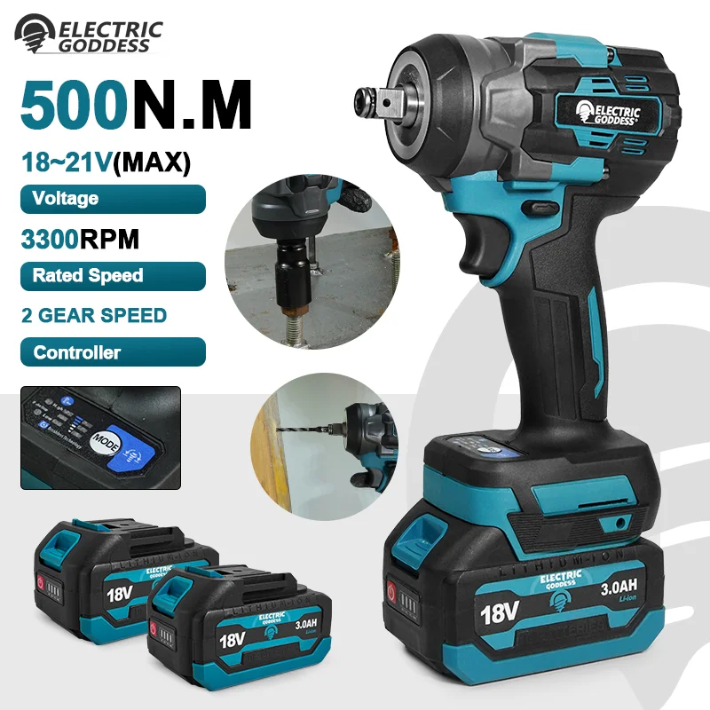 

EG 500N.m Brushless Electric Torque Wrench 2Gears Cordless Impact Wrench Electric Driver Home Power Tools For Makita 18V Battery