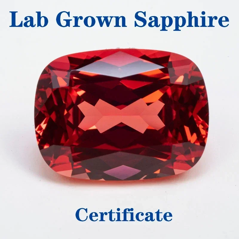 

Top Lab Grown Sapphire Rectangular Cushion Shape Sunset Red VVS1 Selectable AGL Certificate Gemstone Charms DIY for Jewel Making