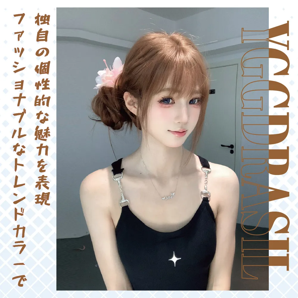 28 بوصة العسل البني لطيف نمط الأزياء الباروكات الاصطناعية مع الانفجارات شعر مستعار طويل مستقيم للنساء الاستخدام اليومي مقاومة للحرارة #5