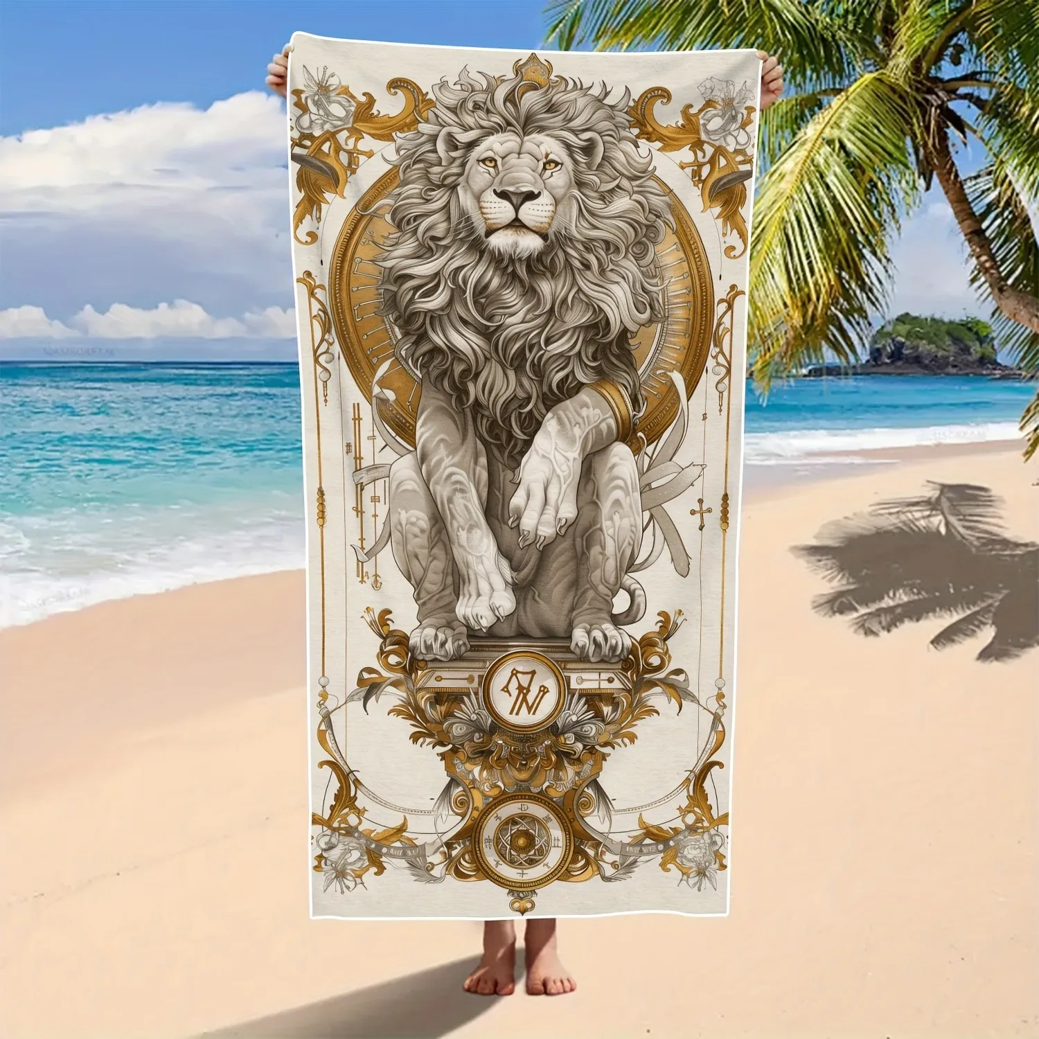 

Gorgeous Lion-Embroidered Beach Towel: Luxury Meets Coastal Style Suitable for towels, bath towels, beach towels