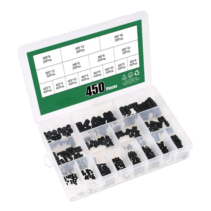 

New Screw Assortment Kits Internal Hexagonal Allen Grub Screws Set Cup-Point
