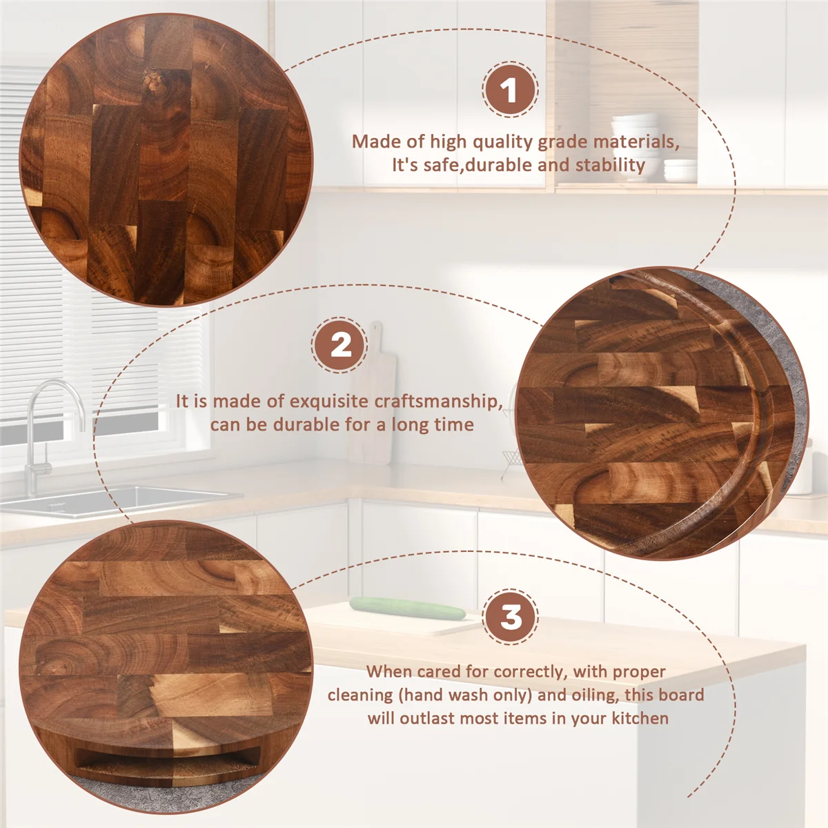 

MARQ Acacia Wood End Grain Cutting Boards Wooden Butcher Block Meat Cutting Wood Thick Board Round Wood Chopping Boards