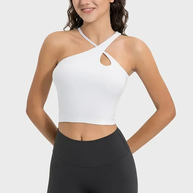 Bantalan dapat dilepas Lemon tali silang gadis pedas Tank Top Yoga kustom rompi olahraga tanpa lengan kebugaran Crop Top Yoga wanita