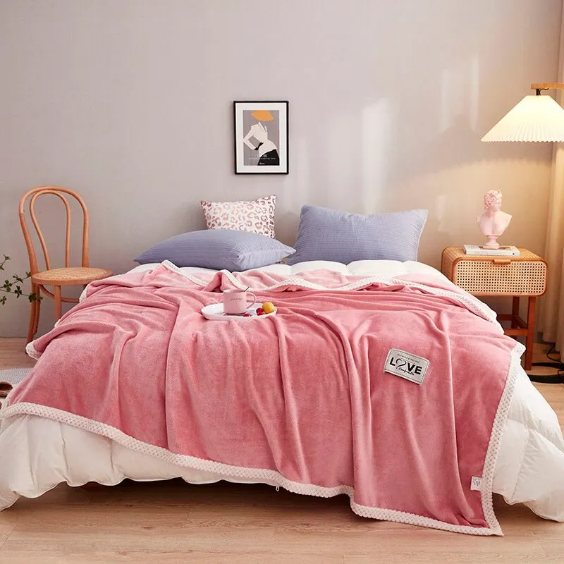 Pink Flannel Fleece Blanket Adult Children Soft Warm Throw Bed Covers Simple Solid Color Sofa Breathable Bedspreads