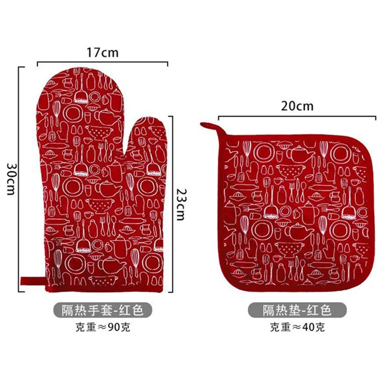 1Pc Red Black Kitchen Tool Printed Cotton Heat Resistant Mitt Baking Insulation Microwave Glove Holder Pad Table Mat