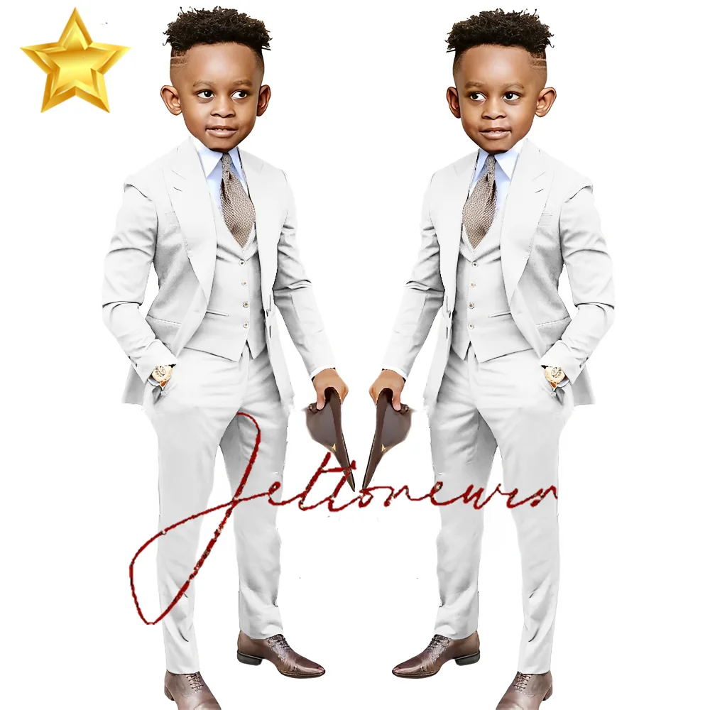 Handcrafted Boy\'s 3-Piece Suit Set Perfect for Weddings Formal Kids 2-16 Years Old Blazer White Blazer