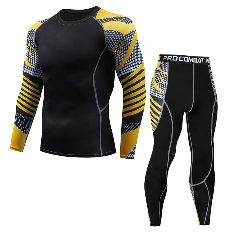 Traje de compresión de manga larga para hombre, ropa deportiva de secado rápido para correr, pantalones de entrenamiento, gimnasio, chándal de