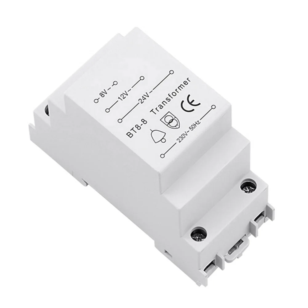 Doorbell Transformer 8-24V Bell Transformer 230V AC Inputs 8V 12V 24V Exports Din Rail Mounted Supports Multiple Outputs White
