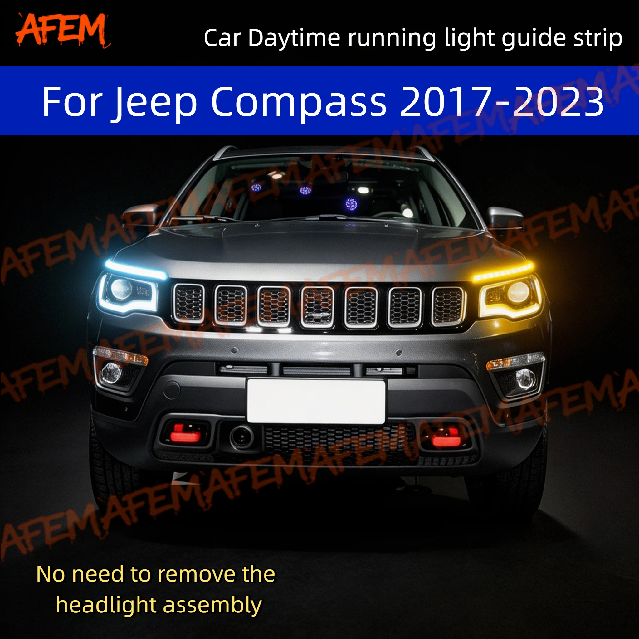 Car DRL Daytime Running Light Start Scan Style Sequential Flowing Turn Signal Light Ultra-Thin LED For Jeep Compass 2017-2023